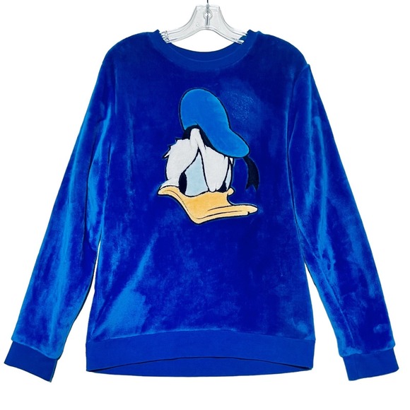 Disney Parks Donald‎ Duck Plush Fleece Pullover Sweatshirt Velour Adult Medium - Picture 1 of 9